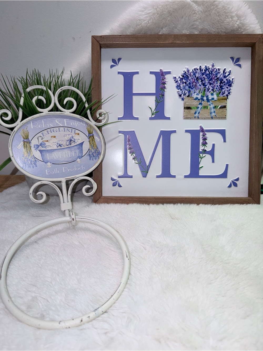 NWT Lavender HOME Framed Purple Framed Tin Sign & Wall Mount Hand Towel Holder 💝